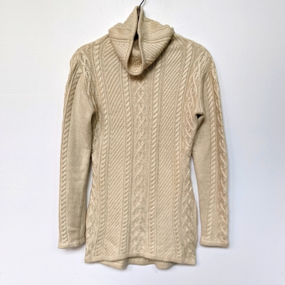 Turtleneck Classic Cable Knit Cream Long Line Fitted Small - Picture 1 of 3